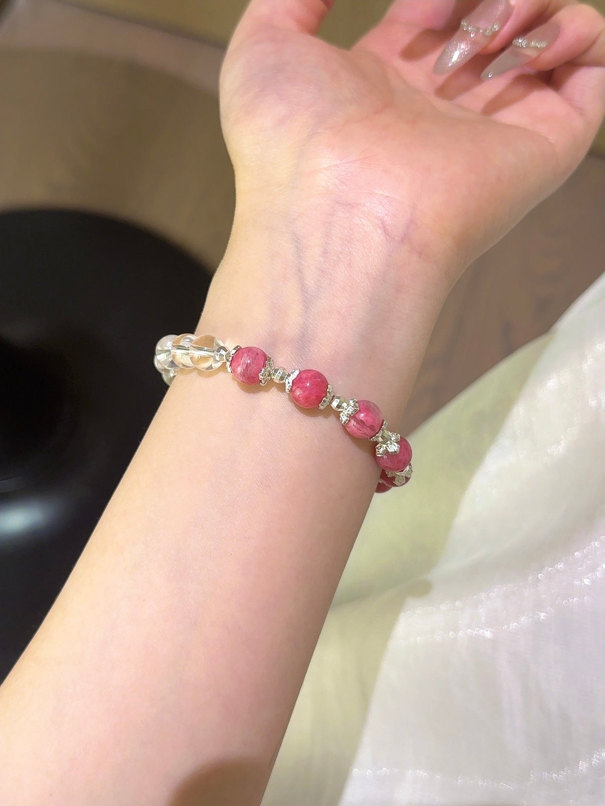 ▫️▪️ Rose stone white crystal bracelet